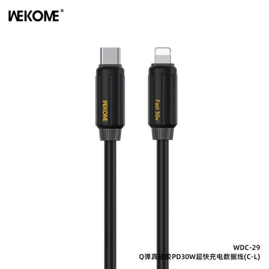 CABLE USB TIPO C A LIGHTNING 30W MODELO WDC-29 WEKOME NEGRO