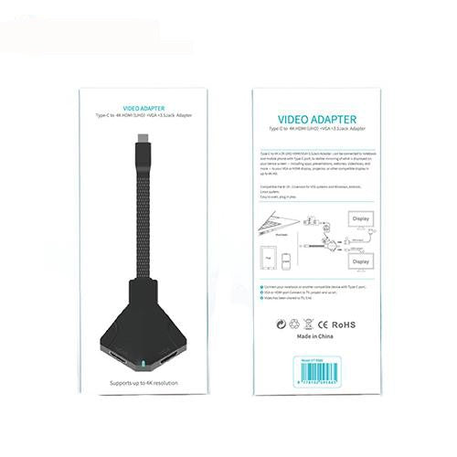 CABLE ADAPTADOR USB TIPO C A HDMIVGA HEMBRA JACK 3.5MM OTN-9586 ONTEN