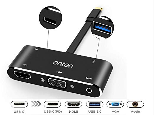 Cable Adaptador USB Tipo C a HDMI VGA Av OTN-9573S Onten
