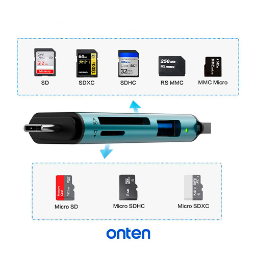 Lector Memoria USB Tipo C y Tipo a OTN-CR537S Onten