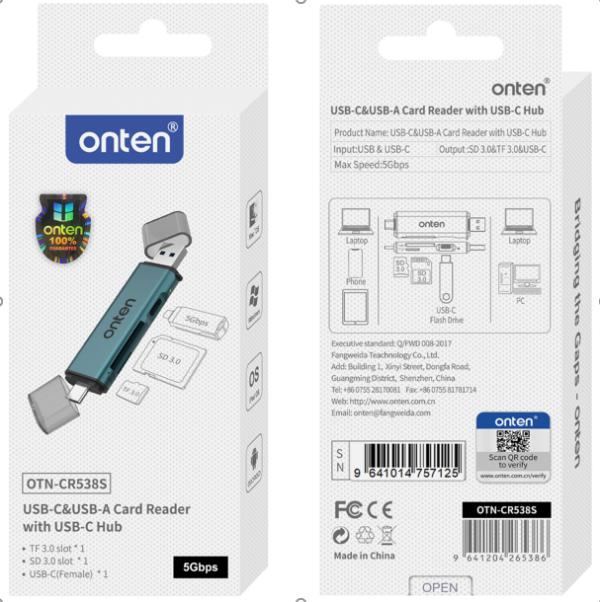 Onten lector memoria USB tipo c y USB a OTN-CR538S