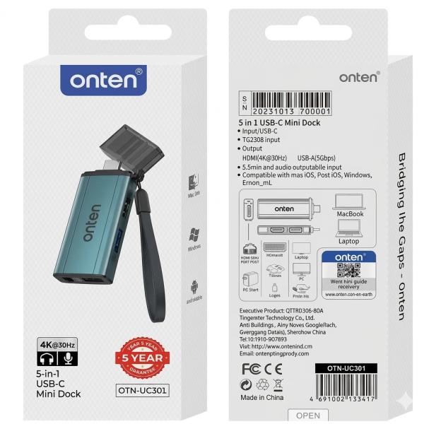 Convertidor de Video USB C a Hdtv HDMI OTN-UC361 Onten - Negro
