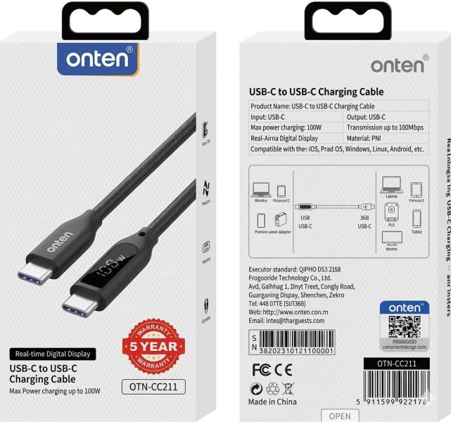 Cable USB Tipo C con Convertidor de Video OTN-CC211 Onten - 2M Negro