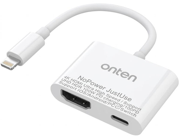 Adaptador de Video USB Lightning Macho a HDMI USB Tipo C Hembra OTN-7565M Onten - 12CM Blanco