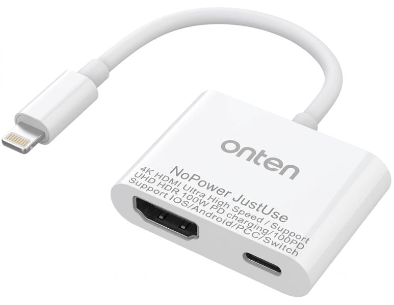 Adaptador de Video USB Lightning Macho a HDMI USB Tipo C Hembra OTN-7565M Onten - 12CM Blanco