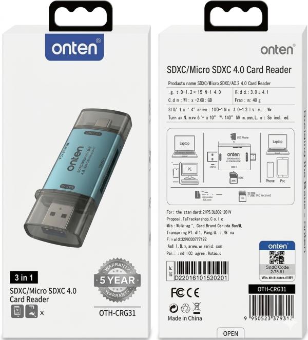 Onten lector SD tf USB c y USB a OTN-CR631 Imagen secundaria del producto