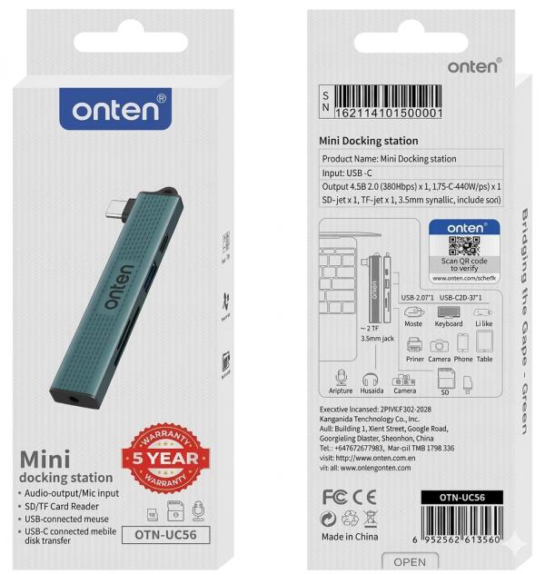 Mini Estacion Dock Multifuncional USB Tipo C OTN-UC56S Onten - Verde