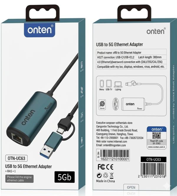 Adaptador Convertidor de Video USB Tipo C y USB Tipo a Ethernet OTN-UE65 Onten - Verde