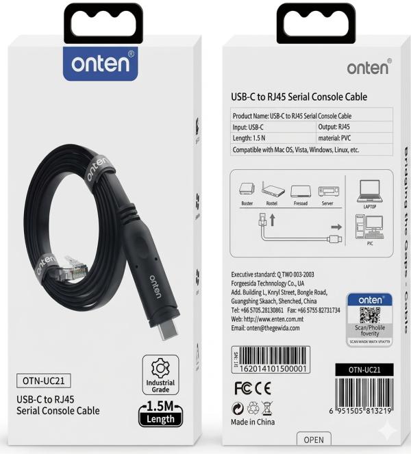 Cable USB Tipo C Serial Consola RJ45 OTN-UC21 Onten - 1.5m Gris