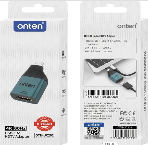 Convertidor USB Tipo C Macho a HDMI Tipo a Hembra OTN-UC102 Onten - Verde