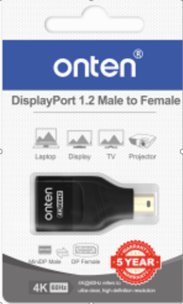 Adaptador Mini Display Port Macho a Display Port Hembra DP83D Onten - Negro