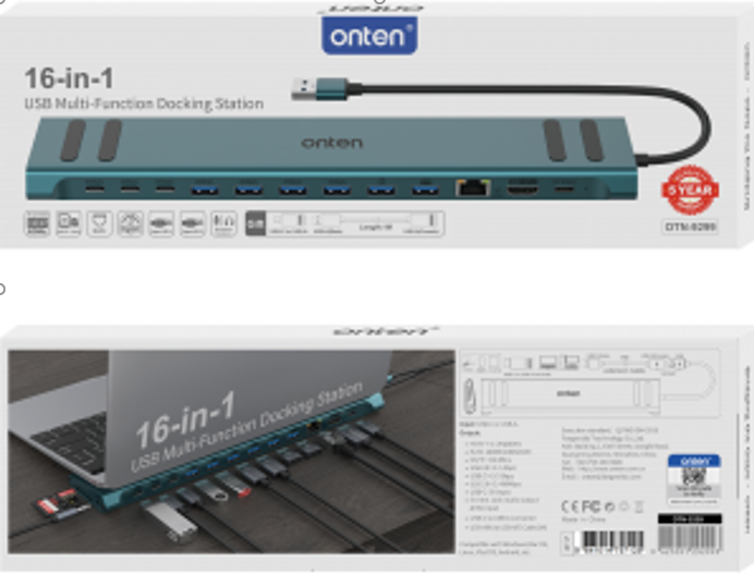 Estacion Dock Multifuncional USB Tipo C OTN-9299 Onten - 23CM Verde