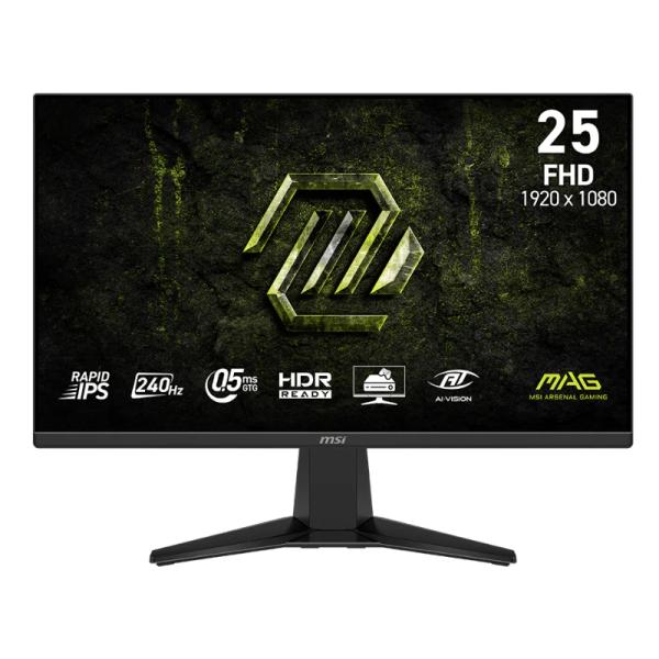 Monitor Gaming Msi 25 Pulg Mag 255F X24 Plana 1920X1080 Full HD 240 Hz Rapid IPS AMD Freesync Premium HDMI / Displayport 9S6-3BC91M-001 - Negro