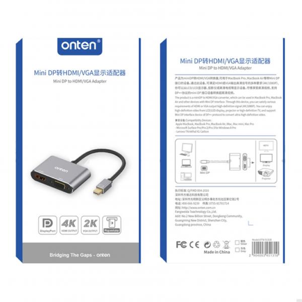 Cable Adaptador Mini Display Port a Hdmi+vga 4K 60HZ OTN-5131B Onten - Gris