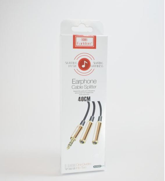 Cable 3.5mm Macho a 2 3.5mm Hembra ET-AUX201 Earldom - Negro/dorado