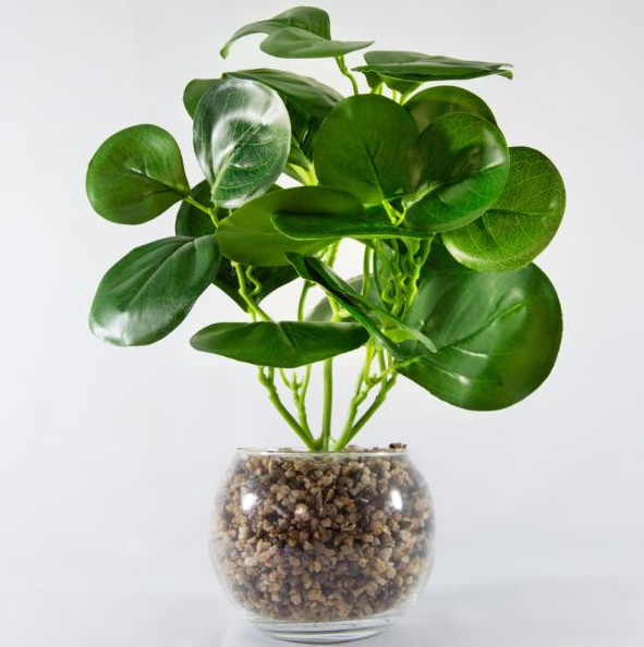 Florero vidrio con planta artificial unidad