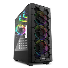 CASE SHARKOON RGB HEX BLACK 3 X RGB FORNT  USB 3.0 /TYPO C 3.2 4044951037551