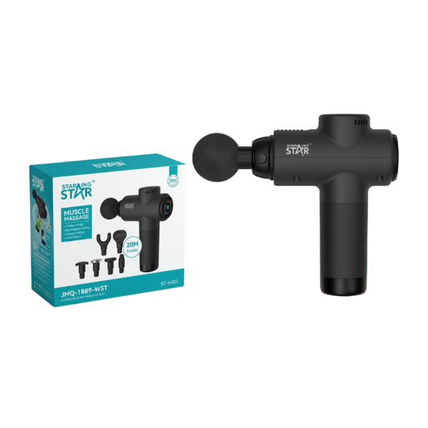 Pistola Portátil de Masaje Corwinning Star ST-6403 Percusiva Recargable Motor Sin Escobillas/20 W /USB JMQ-1889-WST-18864 - Negro