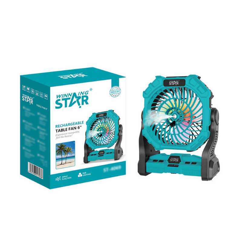 Ventilador de Mesa Recargable Winning Star ST-4069 6W DFS-1042-WST-17386 - Turquesa / Negro
