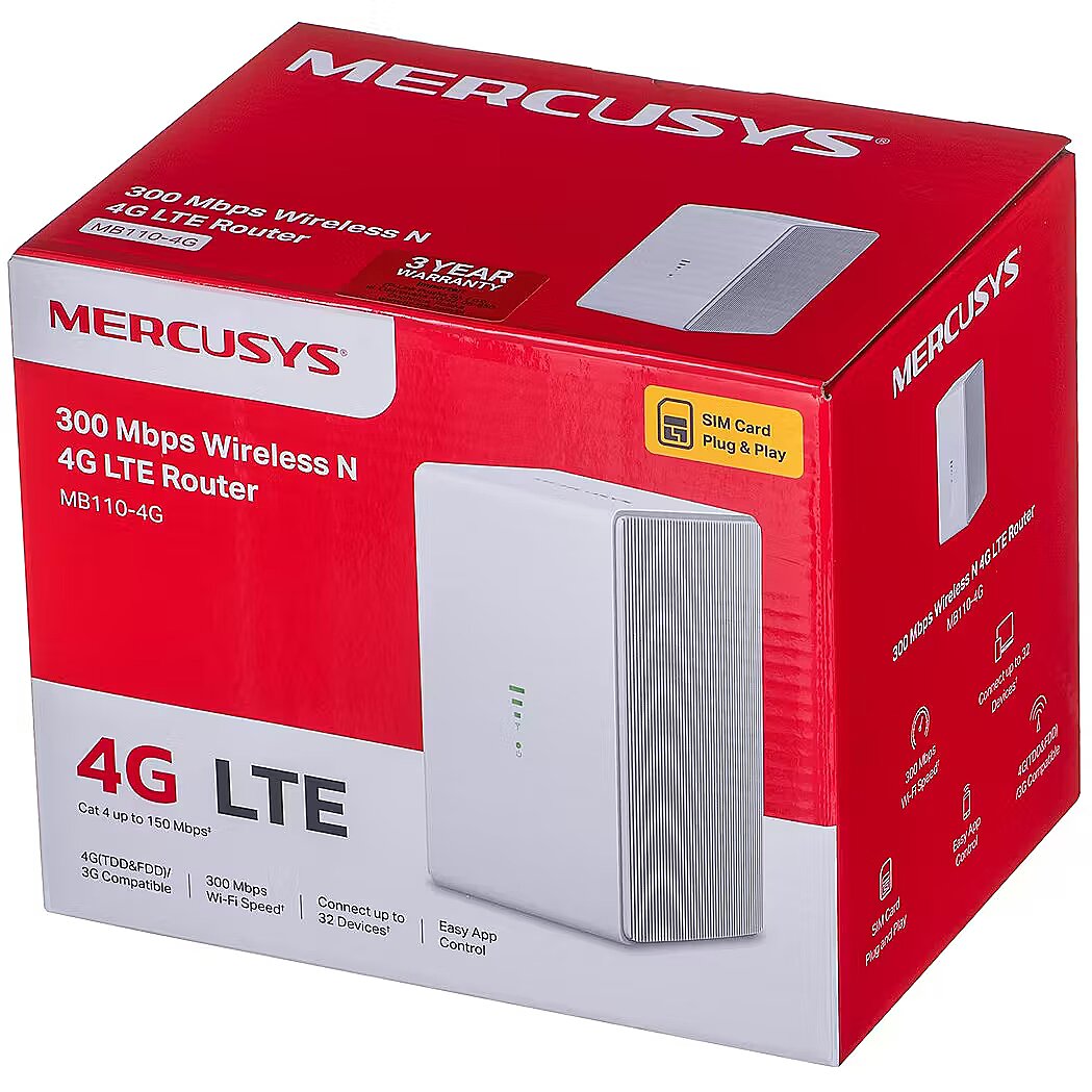 Router Mercusys MB110-4G con ranura SIM y antenas 4G LTE