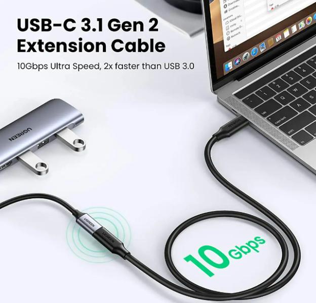 Cable Extencion USB Tipo C Macho a Hembra ED008 40574 Ugreen - Negro