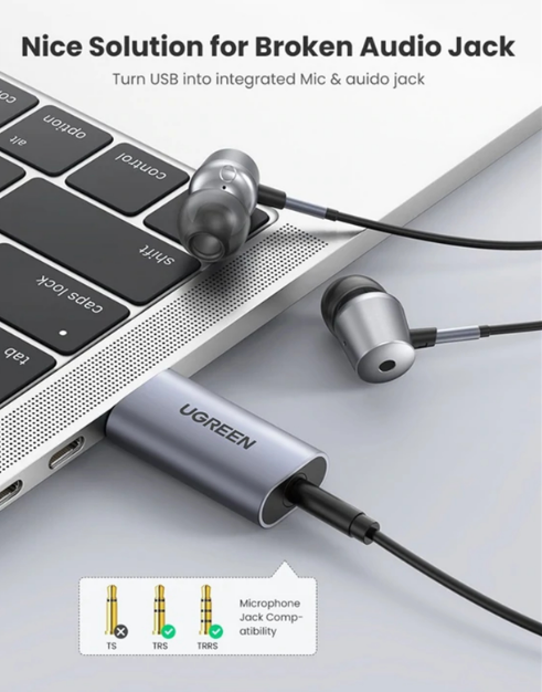 Adaptador de Sonido USB Tipo a a 3.5mm Ugreen - Gris