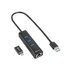 Sharkoon Hub USB 3.2 Gen 1 con Ethernet RJ45 Negro