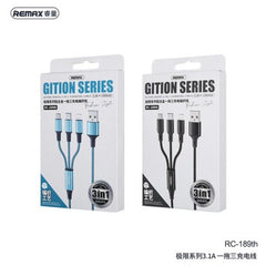 CABLE USB LIGHTNING MICRO B TIPO C RC-189TH SERIE GITION AZUL