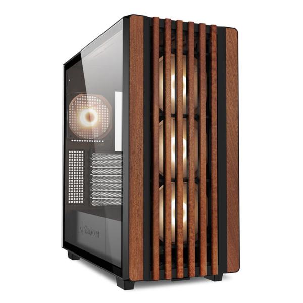 Case Gaming RGB Sharkoon Rebel C70G Mid Tower Ventiladores 4 de 120MM con Vidrio Frontal y Lateral y Malla con Acabado en Madera 4044951040193 - Negro Imagen principal del producto