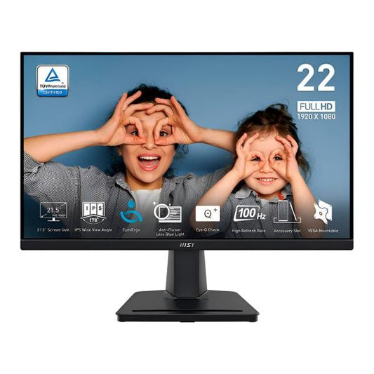 MONITOR 21.5" MSI PRO MP225 1920 X 1080 100HZ 1MS IPS FHD LED PLANO NEGRO 9S6-3PC6CM-001