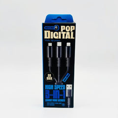 CABLE USB 3 en 1, 3A  WDC-02th  POP DIGITAL  1 METRO NEGRO