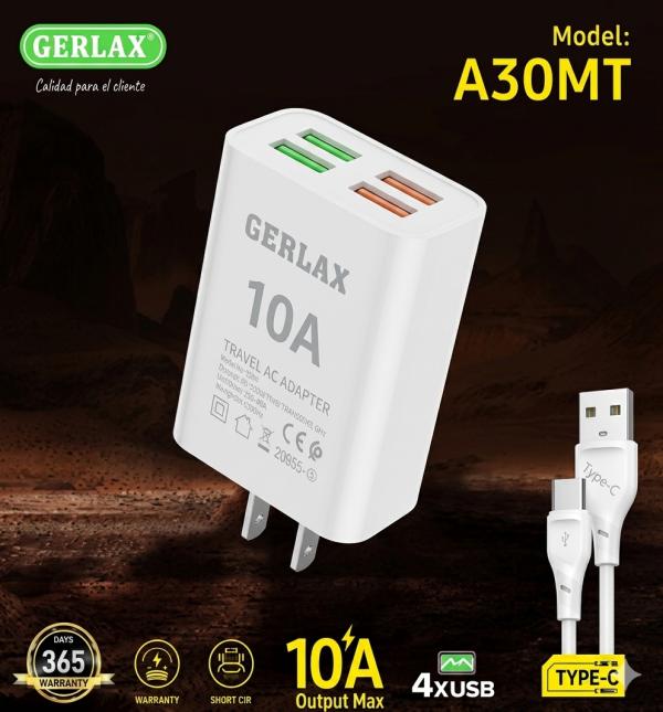 Cargador Cubo Casa A30MT Gerlax - Blanco Tipo C