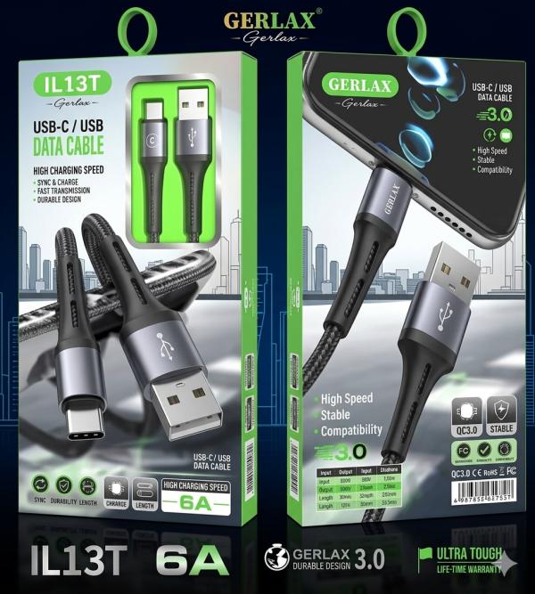 Cable USB Tipo C L13T Gerlax - Negro