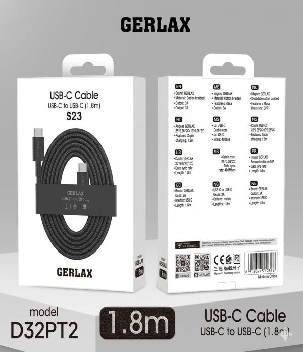 Cable USB Tipo C D32pt2 Gerlax - Negro C-c