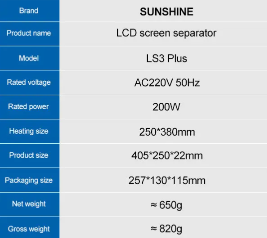 Plancha de Calefacion Digital para Separar LS3 Plus Sunshine
