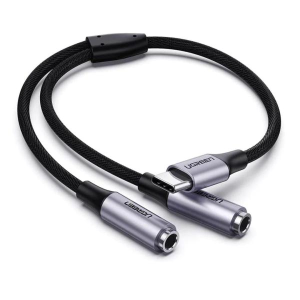 CABLE USB TIPO C MACHO A 2 3.5MM HEMBRA AV144 30732 UGREEN 25CM GRIS