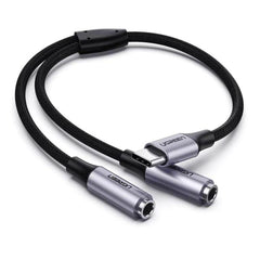 CABLE USB TIPO C MACHO A 2 3.5MM HEMBRA AV144 30732 UGREEN 25CM GRIS