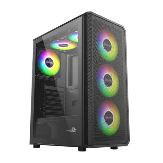 CASE GAMING X-LION KJ-375 E010-165 PANEL LATERAL DE VIDRIO TEMPERADO   PANEL FRONTAL METALICO   3X ABANICOS FRONTALES ARGB