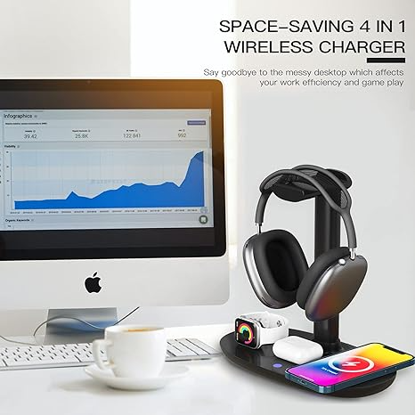 Cargador Inalambrico y Soporte para Audifonos WY-01 - Negro