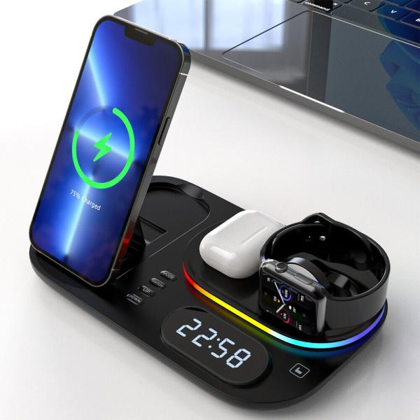 Cargador inalambrico A06 blanco doble bobina 15W RGB Imagen secundaria del producto