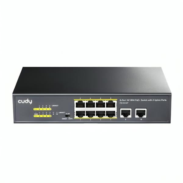 SWITCH CUDY 8 PUERTOS 10/100M POE  Y 2 PUERTOS UPLINK 120W FS1010P