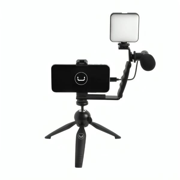 Kit de Vlogging Unno Tekno PH1902BK con Luz y Micrófono - Negro