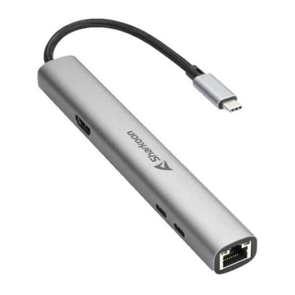 Adaptador Sharkoon Officepal Combo USB-C a USB-A y USB-C Conexión HDMI y RJ45 4044951040704 - Plateado Imagen principal del producto