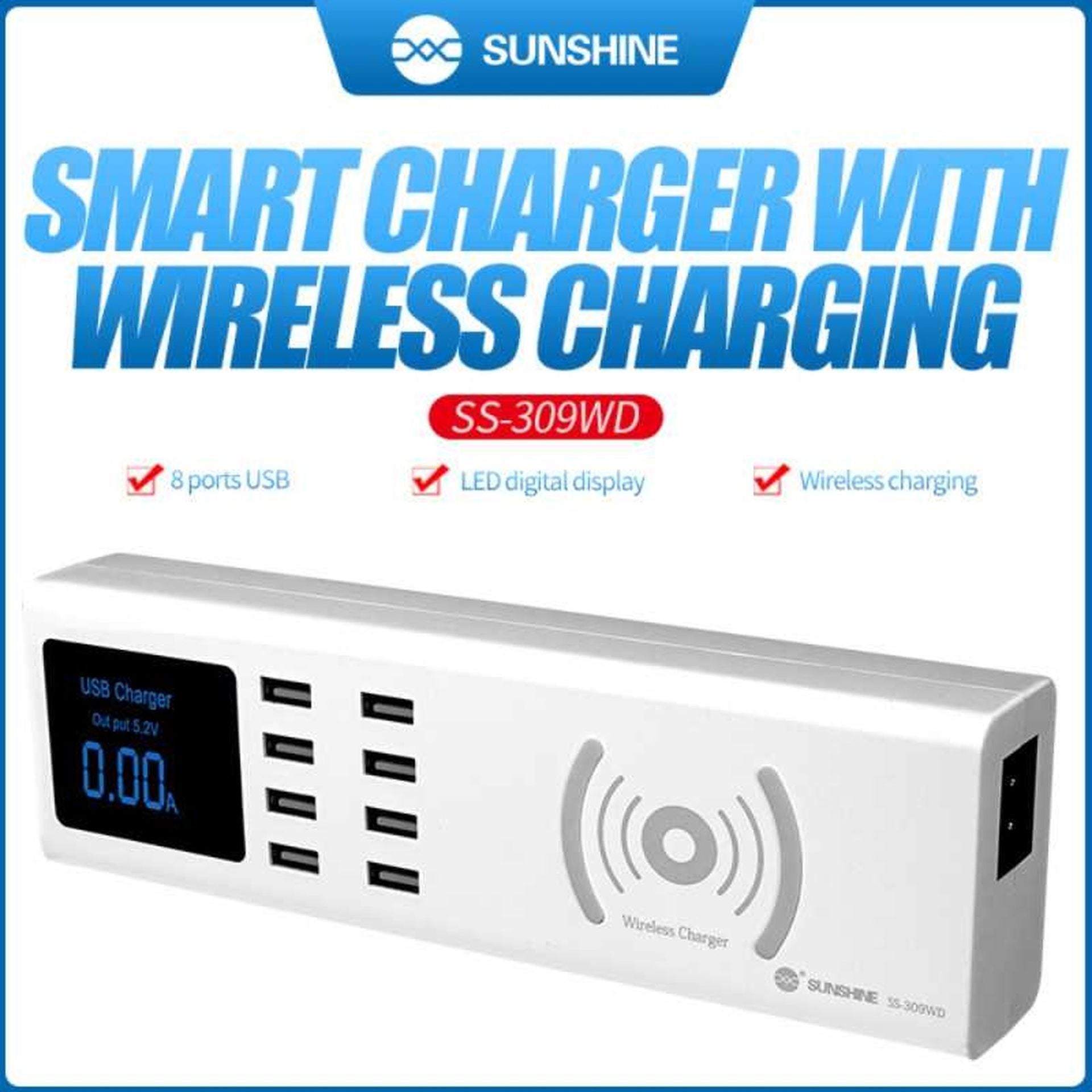 Adaptador Sunshine cargador inteligente 8 USB inalámbrico SS-309 Imagen secundaria del producto