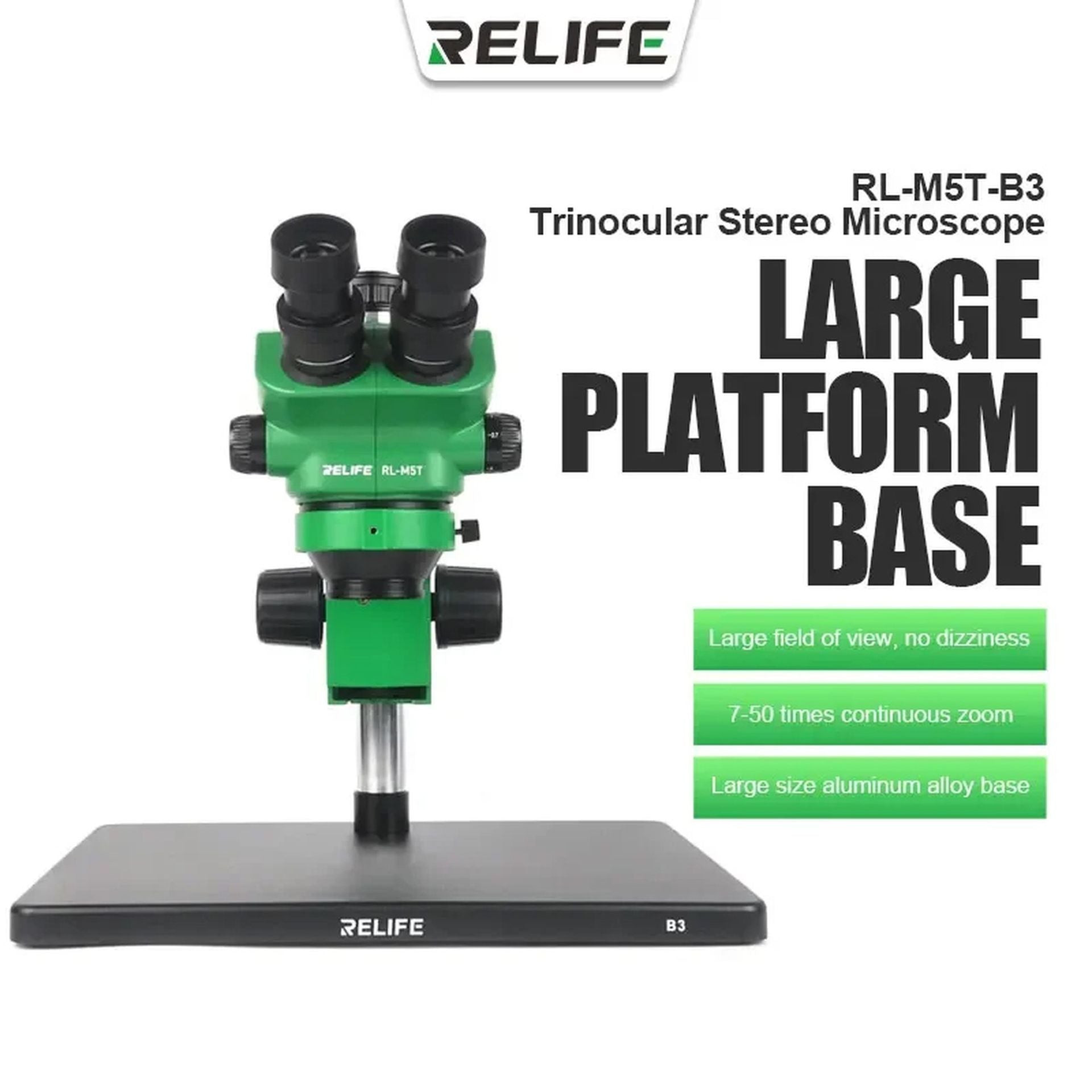 Relife microscopio trinocular RL-M5T-B3 HD verde zoom 1.7x-50x Imagen secundaria del producto