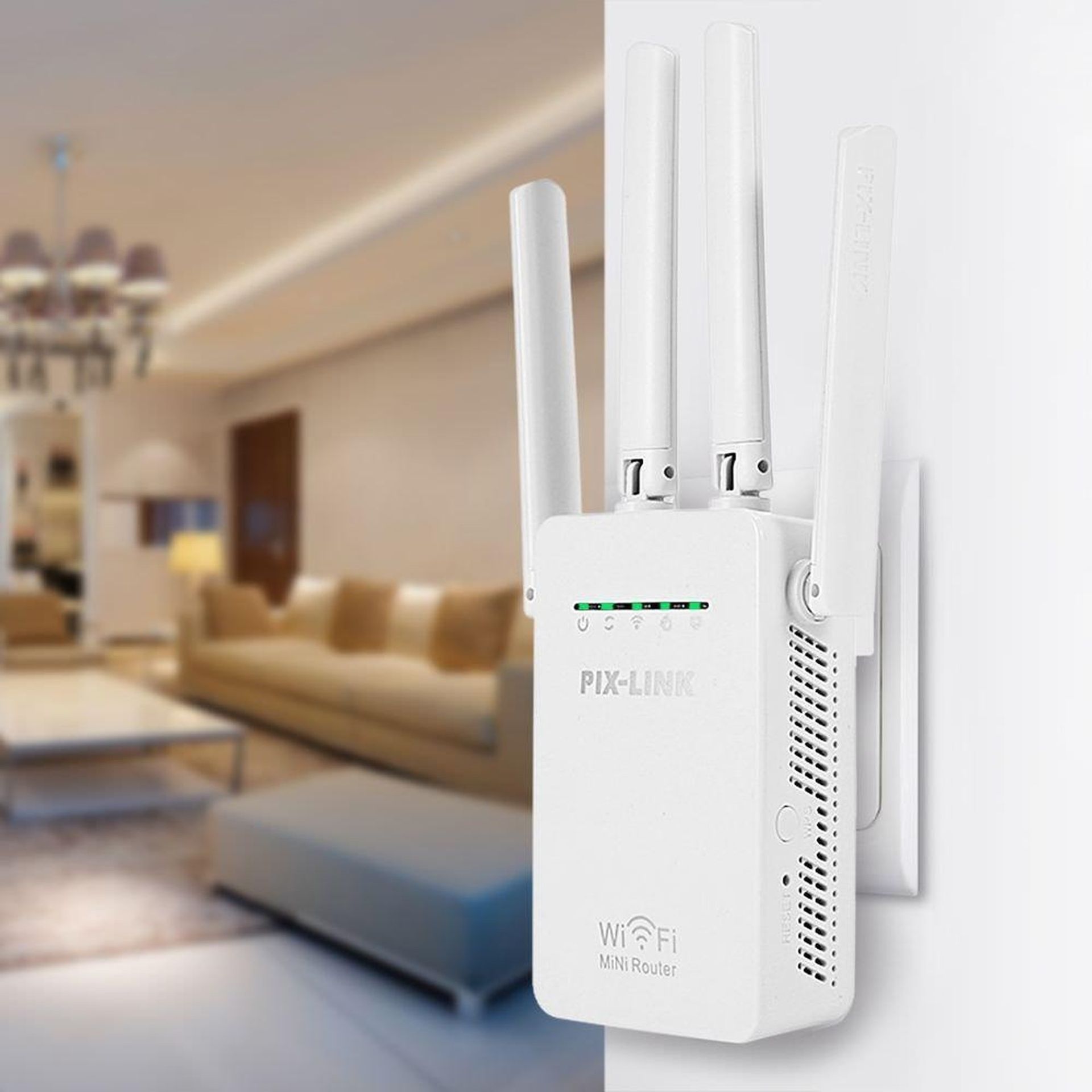 Pix-Link extensor WIFI WR09Q blanco N300 con 4 antenas Imagen secundaria del producto