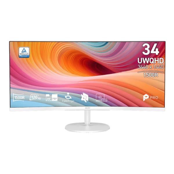 Monitor Msi PRO MP341CQW E12 34 Pulg Curvo 1500R 3440X1440 Uwqhd 120 Hz Panel Va AMD Freesync HDMI Dp 9S6-3PB2CT-098 - Blanco