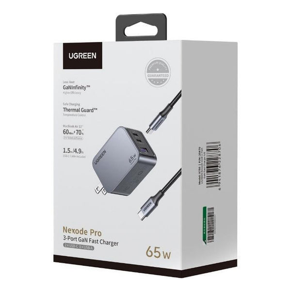 Cargador de pared UGREEN X755 nexode PRO 3 puertos 2 USB-C y 1 usb-a carga rapida 65W 25870