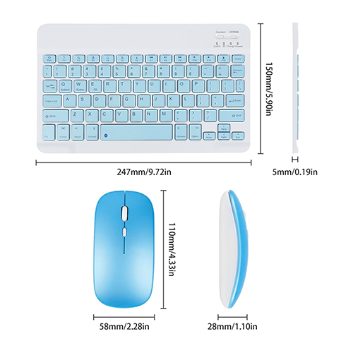 Set Teclado Mouse Inalambrico 10" - Celeste