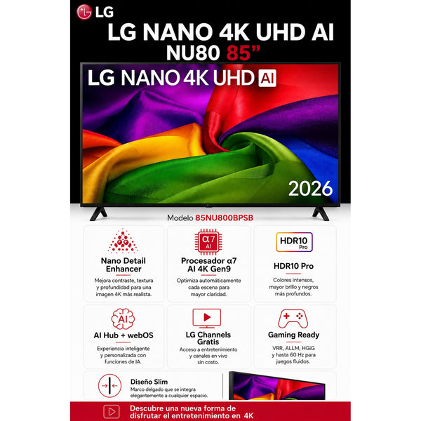 LG Televisor 85" UHD 4K Nano Smart TV 85NU800BPSB